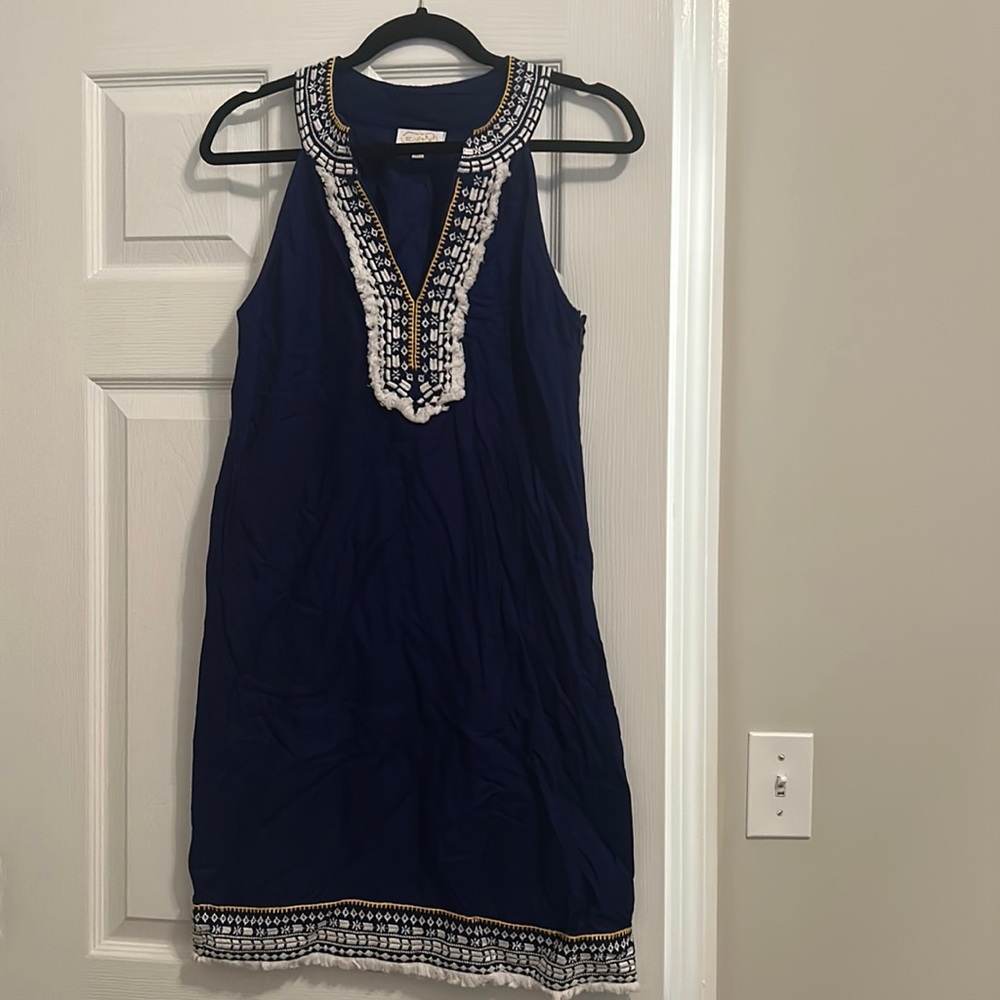 Navy embroidered tank top dress